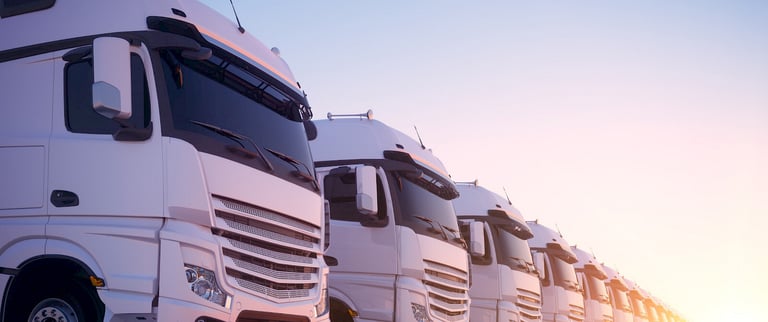 row of trucks white